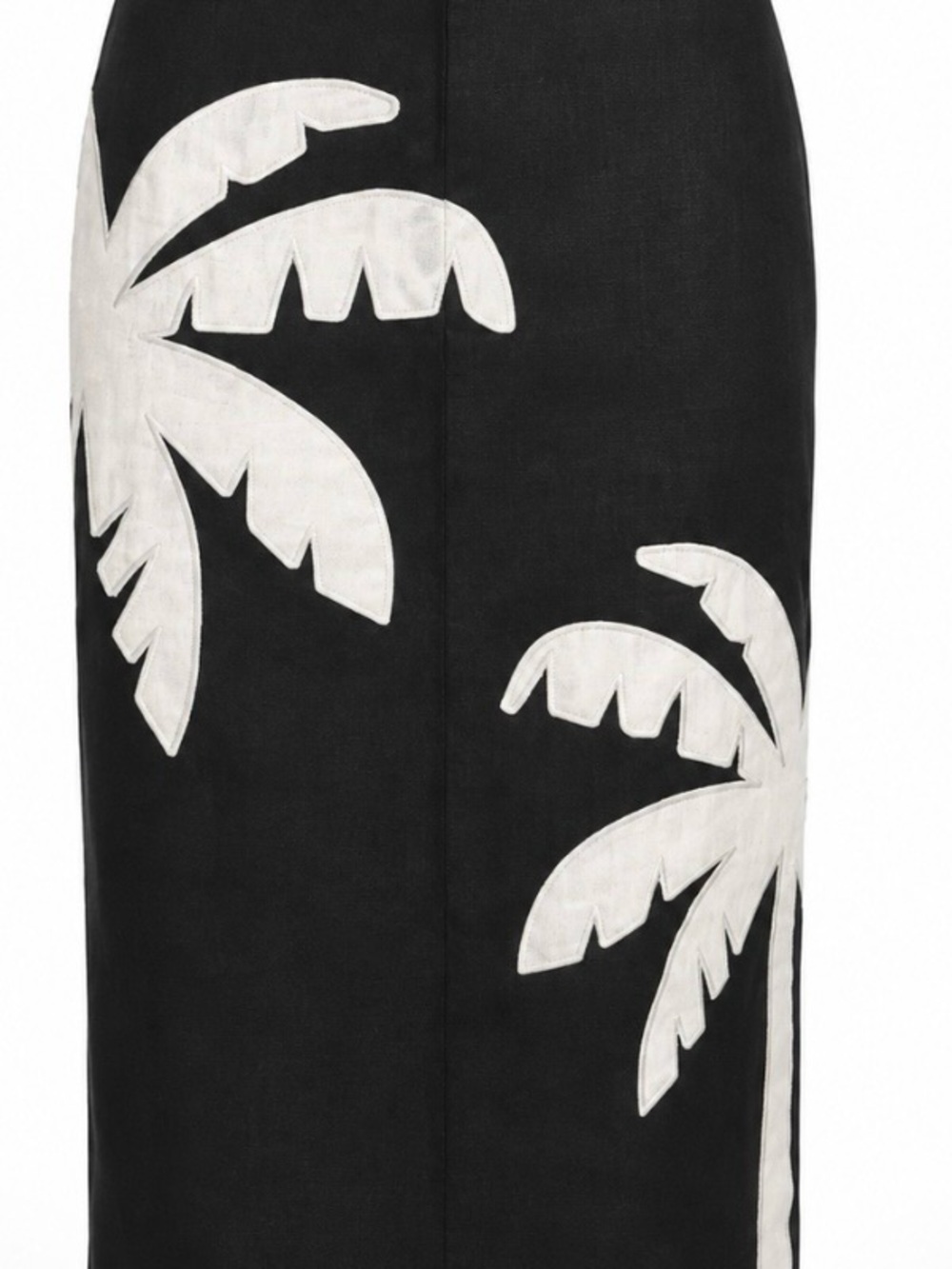 FARM Rio Black Midi Pencil Skirt with White Palm Appliqué (NWT)